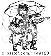 Poster, Art Print Of Retro Vintage Black And White Children With An Umbrella 2