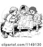 Poster, Art Print Of Retro Vintage Black And White Children Reading A Newspaper