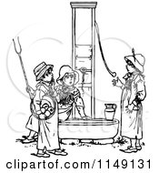 Clipart Of Retro Vintage Black And White Boys Playing At A Water Pump Royalty Free Vector Illustration