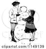 Poster, Art Print Of Retro Vintage Black And White Children Making A Snowman