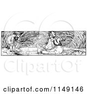 Poster, Art Print Of Retro Vintage Black And White Border Of A Boy Watching A Girl Ride A Swan