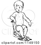 Clipart Of A Retro Vintage Black And White Baby Sitting Royalty Free Vector Illustration