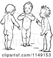 Clipart Of A Retro Vintage Black And White Trio Of Babies Royalty Free Vector Illustration