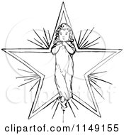 Clipart Of A Retro Vintage Black And White Angelic Child Over A Star Royalty Free Vector Illustration
