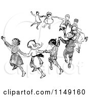 Clipart Of Retro Vintage Black And White Dancing Children Royalty Free Vector Illustration