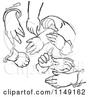Clipart Of A Retro Vintage Black And White Group Of Childrens Hands Royalty Free Vector Illustration