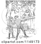 Clipart Of A Retro Vintage Black And White Boy Throwing A Knife Royalty Free Vector Illustration
