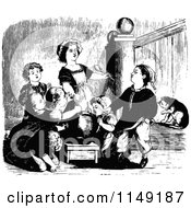 Poster, Art Print Of Retro Vintage Black And White Children Eating From A Pot