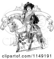 Poster, Art Print Of Retro Vintage Black And White Boy On A Pony With A Castle And Banner