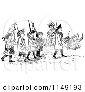 Poster, Art Print Of Retro Vintage Black And White Group Of Marching Children