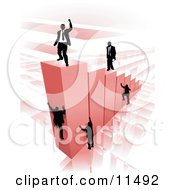 Businessmen Climbing Red Bars To Reach The Top Where A Proud Business Man Stands Clipart Illustration