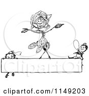 Clipart Of A Retro Vintage Black And White Dancing Rose And Boys On A Sign Royalty Free Vector Illustration by Prawny Vintage