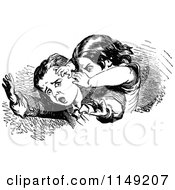 Clipart Of A Retro Vintage Black And White Bully Attacking A Boy Royalty Free Vector Illustration