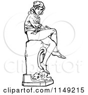 Clipart Of A Retro Vintage Black And White Boy Sitting On A Post Royalty Free Vector Illustration