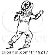 Clipart Of A Retro Vintage Black And White Boy Running Away Royalty Free Vector Illustration