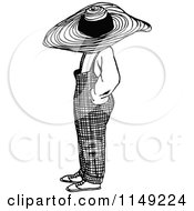 Clipart Of A Retro Vintage Black And White Boy In A Big Hat Royalty Free Vector Illustration