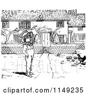 Poster, Art Print Of Retro Vintage Black And White Boy And Chickens In A Yard