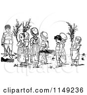 Poster, Art Print Of Retro Vintage Black And White Kids In A Garden