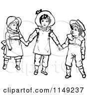 Clipart Of Retro Vintage Black And White Kids Holding Hands Royalty Free Vector Illustration
