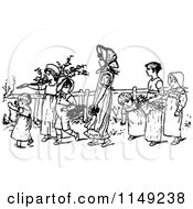 Clipart Of A Retro Vintage Black And White Group Of Children Walking Royalty Free Vector Illustration