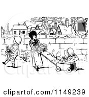 Poster, Art Print Of Retro Vintage Black And White Children With A Wagon