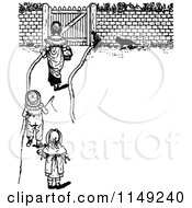 Clipart Of Retro Vintage Black And White Children Walking On A Path To A Gate Royalty Free Vector Illustration