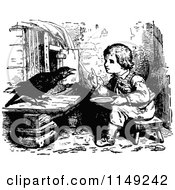 Poster, Art Print Of Retro Vintage Black And White Boy Talking To A Bird