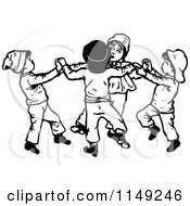Clipart Of A Retro Vintage Black And White Boys Dancing In A Circle Royalty Free Vector Illustration