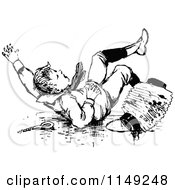 Clipart Of A Retro Vintage Black And White Boy Falling 1 Royalty Free Vector Illustration
