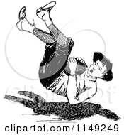 Clipart Of A Retro Vintage Black And White Boy Falling 2 Royalty Free Vector Illustration
