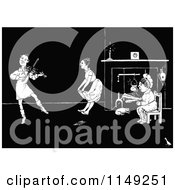 Clipart Of A Retro Vintage Black And White Fiddler Playing For Women Royalty Free Vector Illustration