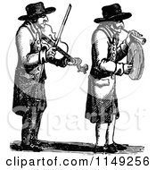 Retro Vintage Black And White Men Playing A Violin And Horn