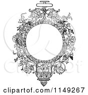 Clipart Of A Retro Vintage Black And White Ornate Circular Floral Vine Frame Royalty Free Vector Illustration