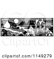 Clipart Of A Retro Vintage Black And White House And Ruins Panorama Royalty Free Vector Illustration