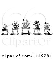 Retro Vintage Black And White Border Of Potted Plants