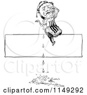 Clipart Of A Retro Vintage Black And White Man Crying On A Banner Royalty Free Vector Illustration