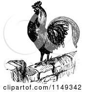 Poster, Art Print Of Retro Vintage Black And White Crowing Rooster On A Wall