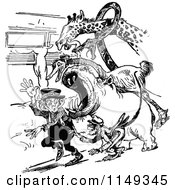 Clipart Of A Retro Vintage Black And White Circus Conductor And Angry Animals Royalty Free Vector Illustration