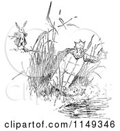 Clipart Of A Retro Vintage Black And White Hare Watching A Tortoise Hide Royalty Free Vector Illustration