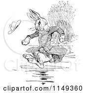 Clipart Of A Retro Vintage Black And White Clothed Rabbit Jumping Into Water Royalty Free Vector Illustration