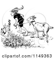Poster, Art Print Of Retro Vintage Black And White Man Leading A Goat