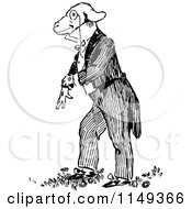 Clipart Of A Retro Vintage Black And White Sheep Gentleman Royalty Free Vector Illustration