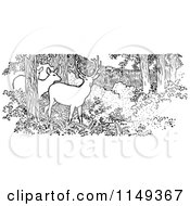 Clipart Of Retro Vintage Black And White Deer In The Woods Royalty Free Vector Illustration