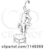 Clipart Of A Retro Vintage Black And White Man Sitting On The Back Of A Chair Royalty Free Vector Illustration