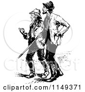 Clipart Of Retro Vintage Black And White Men Walking 2 Royalty Free Vector Illustration