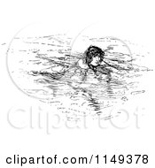Clipart Of A Retro Vintage Black And White Man Swimming Royalty Free Vector Illustration