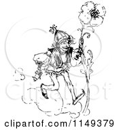 Clipart Of A Retro Vintage Black And White Man Carrying A Giant Flower Royalty Free Vector Illustration