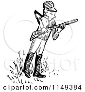 Clipart Of A Retro Vintage Black And White Hunter Holding A Rifle Royalty Free Vector Illustration