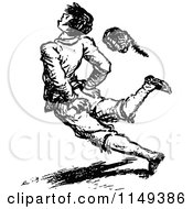 Clipart Of A Retro Vintage Black And White Hurt Boy Falling Royalty Free Vector Illustration