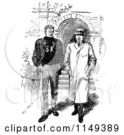 Clipart Of Retro Vintage Black And White Men Walking Royalty Free Vector Illustration